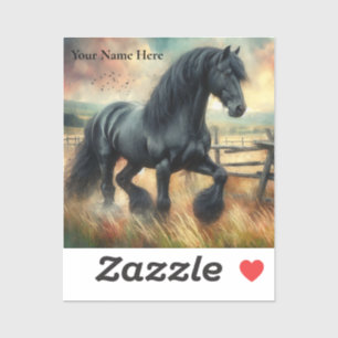 Zwarte Fresian Horse Pasture Rustic Fence Sticker