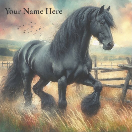 Zwarte Fresian Horse Pasture Rustic Fence Sticker (Voorkant)