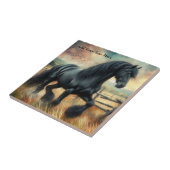 Zwarte Fresian Horse Pasture Rustic Fence Tegeltje (Zijkant)