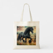 Zwarte Fresian Horse Pasture Rustic Fence Tote Bag (Achterkant)