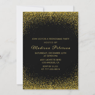 Zwarte Friendsmas uitnodigingen Gouden Glitters