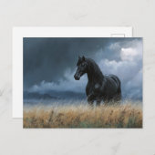 Zwarte Friese hengst dramatisch landschap Briefkaart (Voorkant / Achterkant)