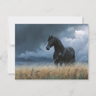 Zwarte Friese hengst dramatisch landschap Briefkaart