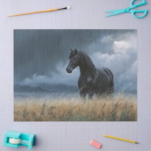 Zwarte Friese Hengst Dramatische Decoupage Tissuepapier (Craft)