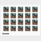 Zwarte Friese hengst Rode klaprozen Vierkante Sticker (Vel)