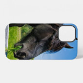 Zwarte Friese paard iPhone Hoesje (Achterkant horizontaal)