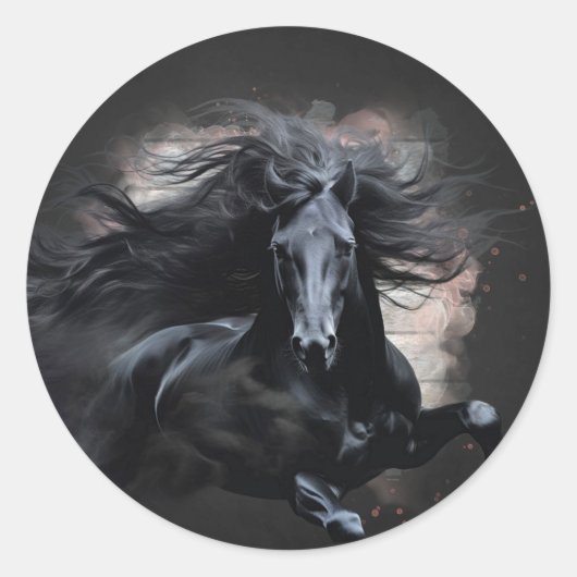 Zwarte Friese paard Ronde Sticker (Voorkant)