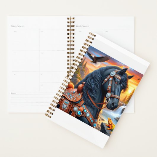 Zwarte Friese Paard Zonsondergang Planner (Display)