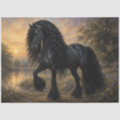 Zwarte Friese paard zonsondergang Tissuepapier (Voorkant)