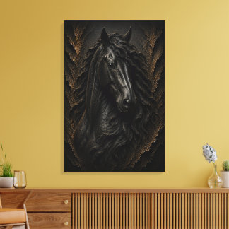 Zwarte Friese sculpturale 3D luxe kunstdruk Canvas Afdruk