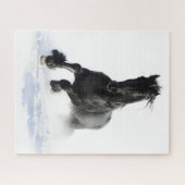 Zwarte Friesiaanse paarden in sneeuw Legpuzzel (Horizontaal)