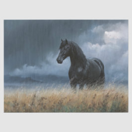 Zwarte Friesian Hengst Dramatische Decoupage Tissuepapier