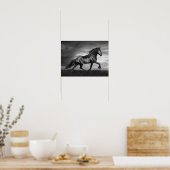 Zwarte Friesian Stallion Pranking Through Field Poster (Keuken)