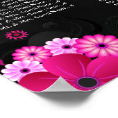 Zwarte Fuchsia Floral Wedding Table Zitplaatsen Poster (Hoek)