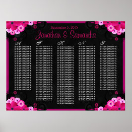 Zwarte Fuchsia Floral Wedding Table Zitplaatsen Poster