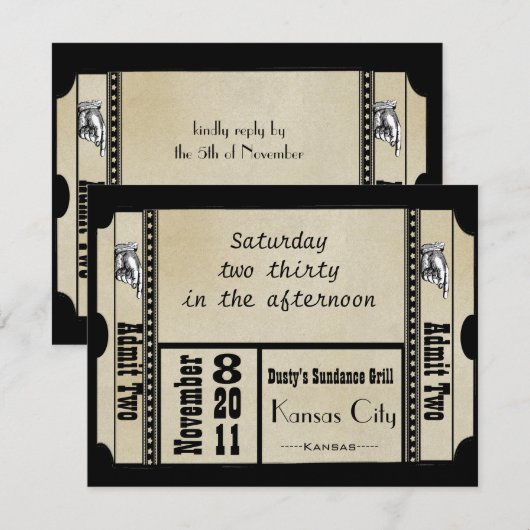 Zwarte funky gestructureerde wervelingen huwelijks kaart (Voorkant / Achterkant)