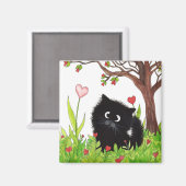 Zwarte Fuzzy Kat van Bihrle Magnet (Voorkant / Achterkant)
