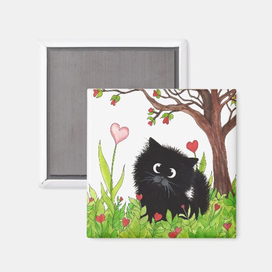 Zwarte Fuzzy Kat van Bihrle Magnet (Voorkant / Achterkant)