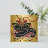 Zwarte galabal masqueradefeest kaart (Staand voorkant)