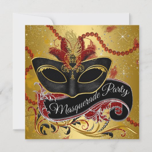 Zwarte galabal masqueradefeest kaart (Voorkant)