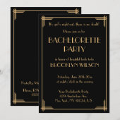 Zwarte Gatsby Art Deco Bruidsfeest Uitnodiging (Voorkant / Achterkant)