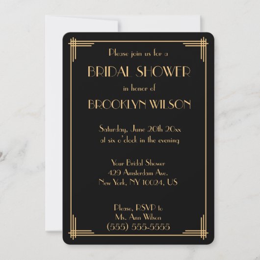 Zwarte Gatsby Art Deco Bruiloft Uitnodigingen (Voorkant)