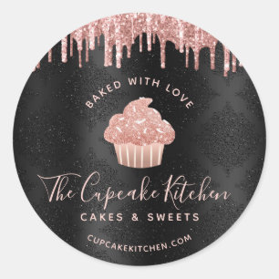 Zwarte Gebakken Met Liefde Roze Gouden Cupcake Gli Ronde Sticker