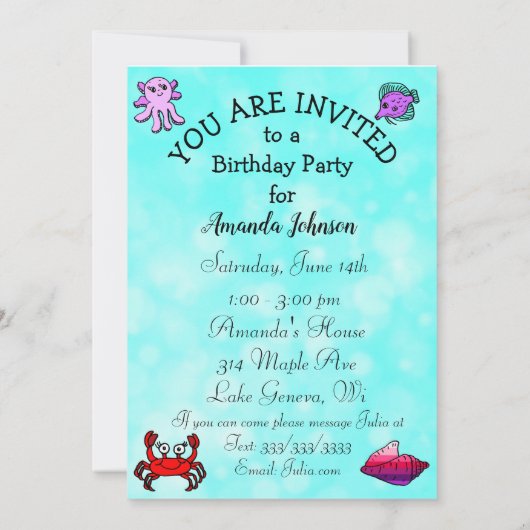 Zwarte gebakken zeemeermin onder Zee Birthday Part Kaart (Achterkant)