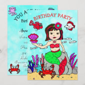 Zwarte gebakken zeemeermin onder Zee Birthday Part Kaart (Voorkant / Achterkant)