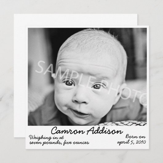 Zwarte geboorteaankondiging aankondiging (Voorkant / Achterkant)