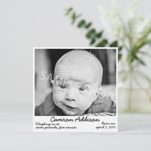 Zwarte geboorteaankondiging aankondiging (Staand voorkant)