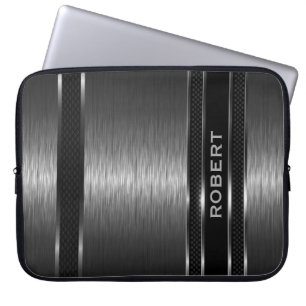 Zwarte Geborstelde Aluminium Look Textuur Laptop Sleeve