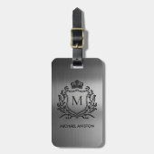 Zwarte Geborstelde Metalen Koninklijk Wapen Monogr Bagagelabel (Voorkant verticaal)