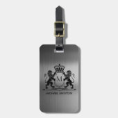 Zwarte Geborstelde Metalen Koninklijk Wapenschild  Bagagelabel (Voorkant verticaal)
