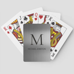 Zwarte Geborstelde Metallic Gepersonaliseerde Mono Pokerkaarten