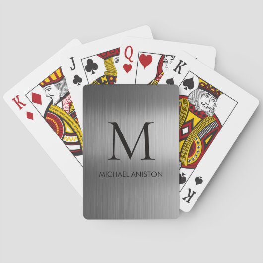 Zwarte Geborstelde Metallic Gepersonaliseerde Mono Pokerkaarten (Achterkant)