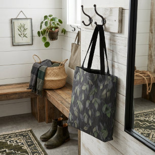 Zwarte Gebreide Bladeren En Strepen Tote Bag
