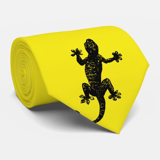 Zwarte Gecko op gele achtergrond - Stropdas (Opgerold)