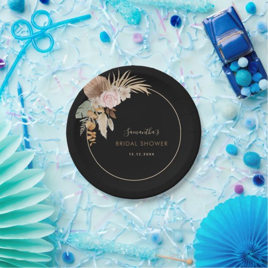 Zwarte Gedroogde Palmblad Pampas Gras Bruidsfeest Papieren Bordje (Feest)