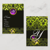 ZWARTE GEEL DAMASKSE PAARSE AMETHYST GEM MONOGRAM VISITEKAARTJE (Voorkant / Achterkant)