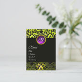 ZWARTE GEEL DAMASKSE PAARSE AMETHYST GEM MONOGRAM VISITEKAARTJE (Staand voorkant)