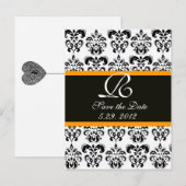ZWARTE GEEL EN WITTE DAMASKMONOGRAM AANKONDIGINGSKAART (Voorkant / Achterkant)