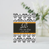 ZWARTE GEEL EN WITTE DAMASKMONOGRAM AANKONDIGINGSKAART (Staand voorkant)