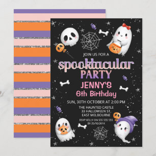 Zwarte geesten Halloween Spooktacular Party Birthd Kaart