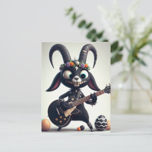 Zwarte Geit Spelen Gitaar Gelukkig Pasen Briefkaart (Staand voorkant)