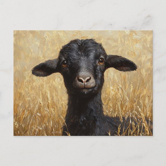Zwarte Geit Tarwe Veld Schilderij Briefkaart (Voorkant)