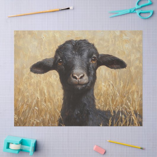 Zwarte Geit Tarwe Veld Schilderij Decoupage Tissuepapier (Craft)