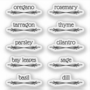 Zwarte gekrabbelde takjes 10 kruidenlabels sticker