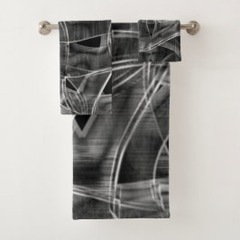 Zwarte gekromde linten, die de in reliëf gemaakte  bad handdoek