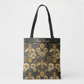Zwarte Gele Bijen  Bloemen Custom Phrase Tote Bag (Voorkant)